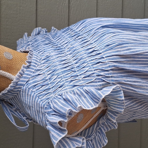 Anthropologie Uli Ruffle Flutter Sleeve Striped Cotton Blouse XS - Picture 5 of 12